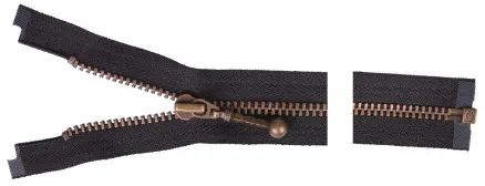 YKK Delbar Lynlås Antik Messing 50cm 4mm Sort